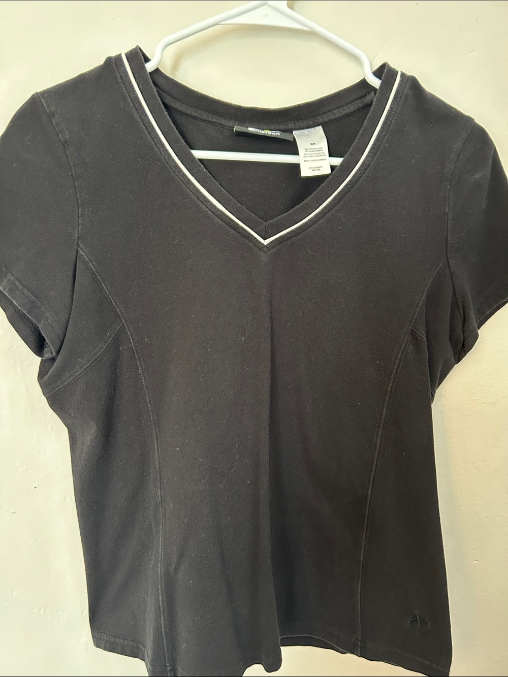 Athletech Black V-Neck Short Sleeve Top with White Trim
